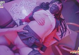 Yumeko Kakegurui ha sbagliato senza mutandine senza cazzo grezzo nel preservativo nella figa e beving whisk broom la bocca grande