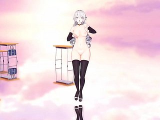 Dziewczyna z dużym tyłkiem - gorący, pełny nagi taniec w seksownych pończochach (3D HENTAI)